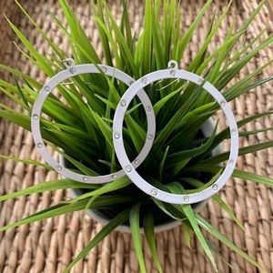 White Bedazzled Hoop Earrings